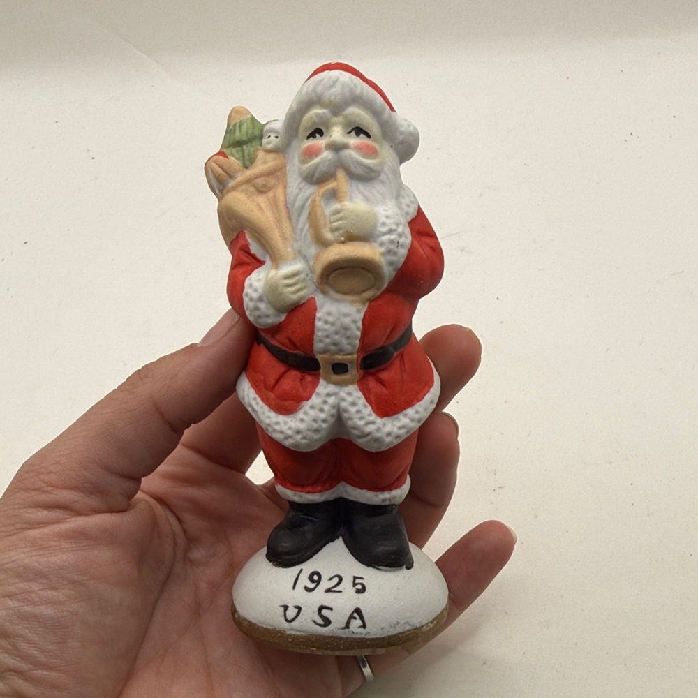 Vtg Ceramic Santa Musical Trumpet Figurine Collectible Decor Christmas 1925 USA